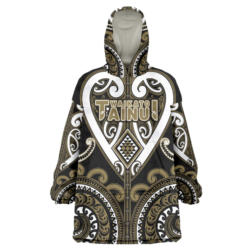 Custom Aotearoa Waikato Tainui Wearable Blanket Hoodie Maori Tribal Pattern LT05 One Size Dark Yellow - Polynesian Pride