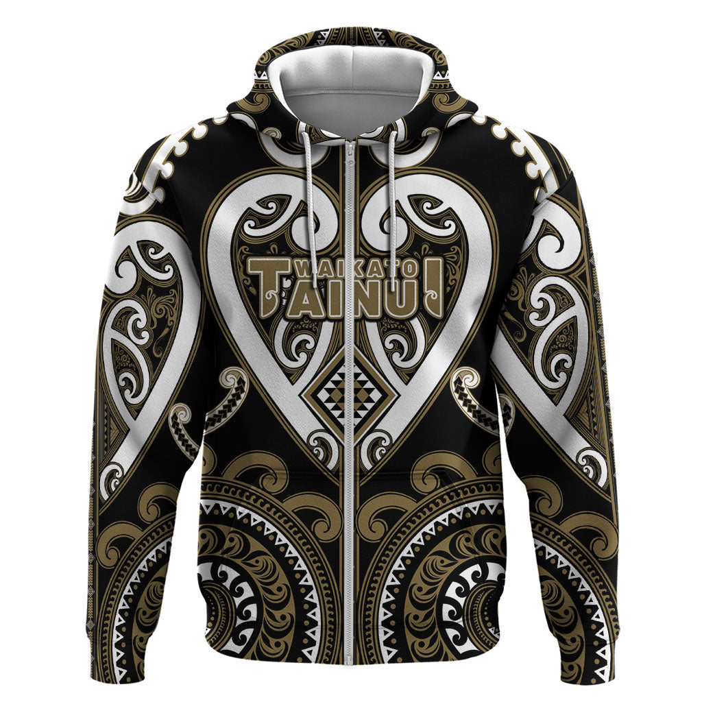 Custom Aotearoa Waikato Tainui Zip Hoodie Maori Tribal Pattern LT05 Zip Hoodie Dark Yellow - Polynesian Pride