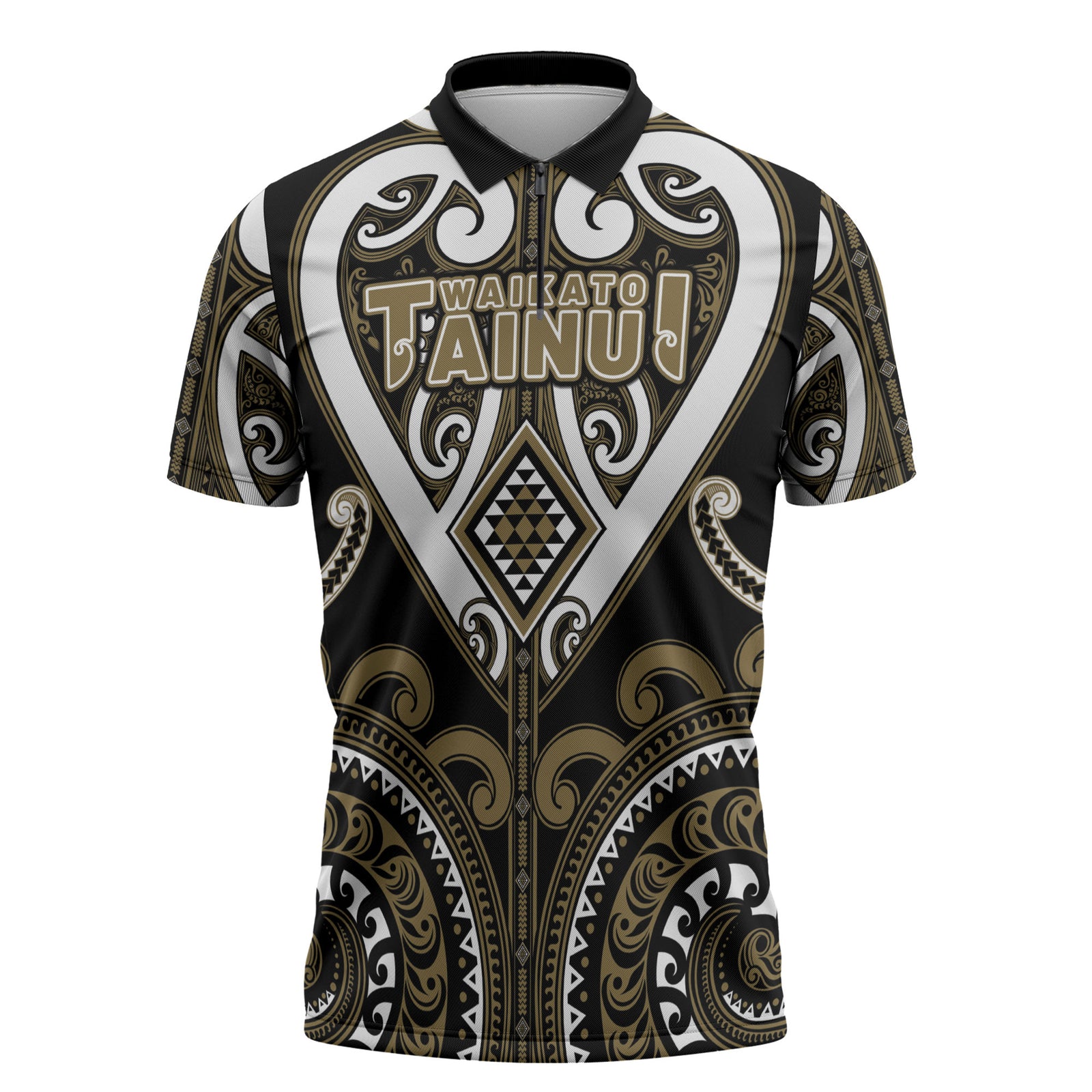 Custom Aotearoa Waikato Tainui Zipper Polo Shirt Maori Tribal Pattern LT05 Dark Yellow - Polynesian Pride