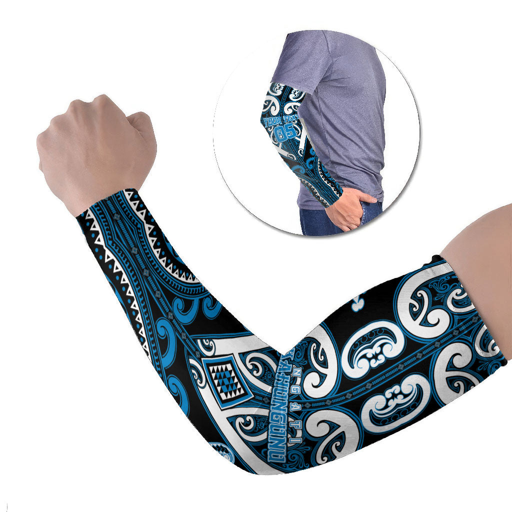 Custom Aotearoa Ngati Kahungunu Arm Sleeves Maori Tribal Pattern LT05 Set of 2 Blue - Polynesian Pride