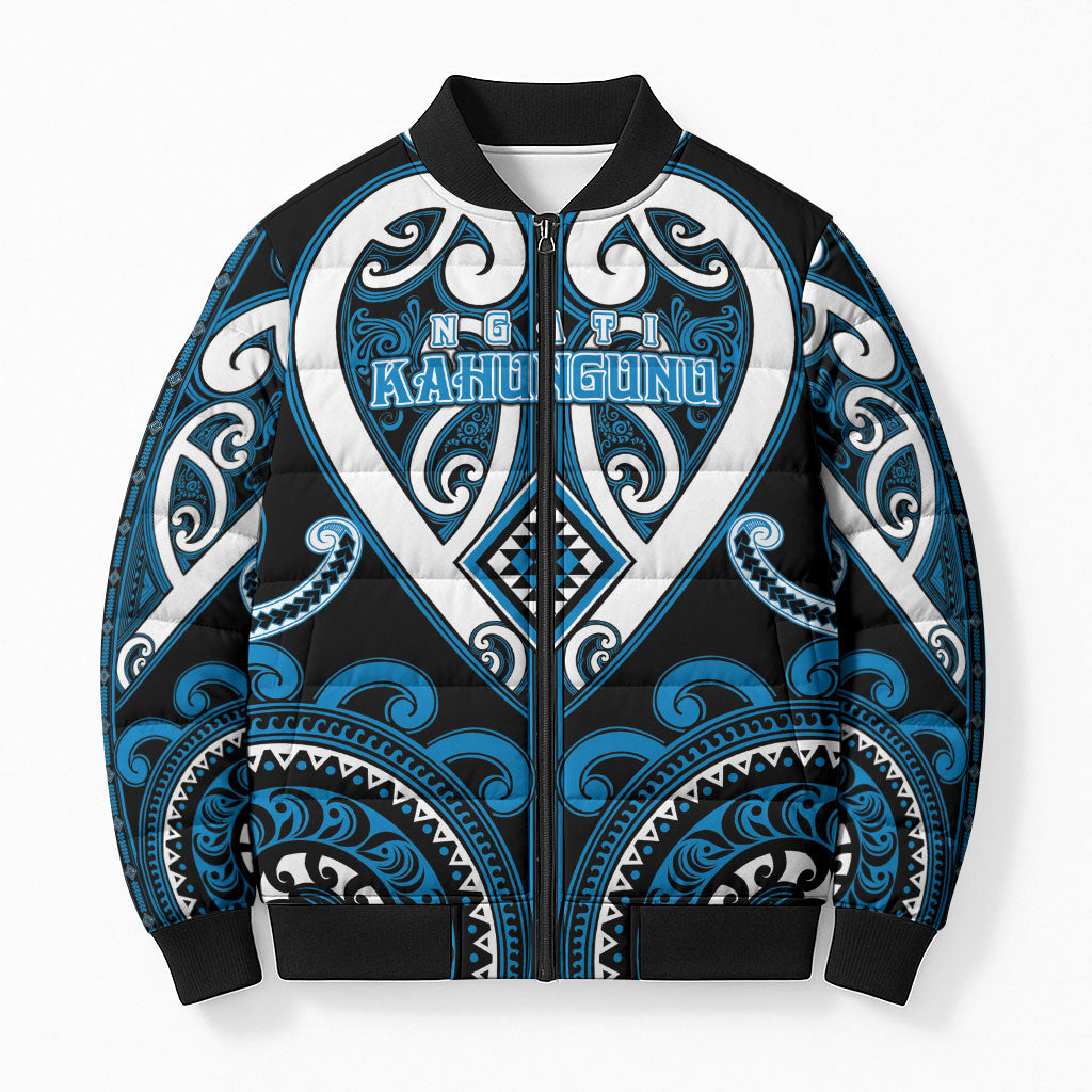 Custom Aotearoa Ngati Kahungunu Bomber Puffer Jacket Maori Tribal Pattern LT05 Unisex Blue - Polynesian Pride