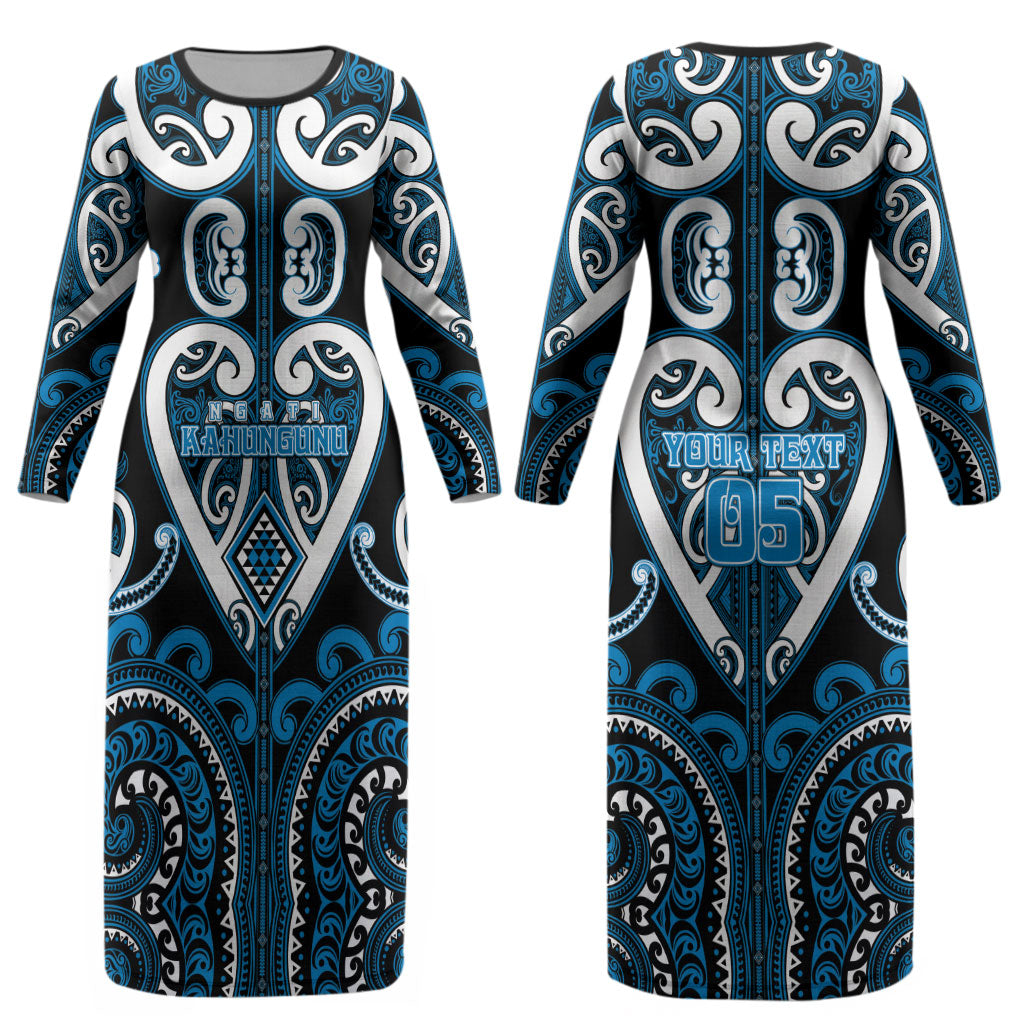 Custom Aotearoa Ngati Kahungunu Couples Matching Long Sleeve Bodycon Dress and Hawaiian Shirt Maori Tribal Pattern