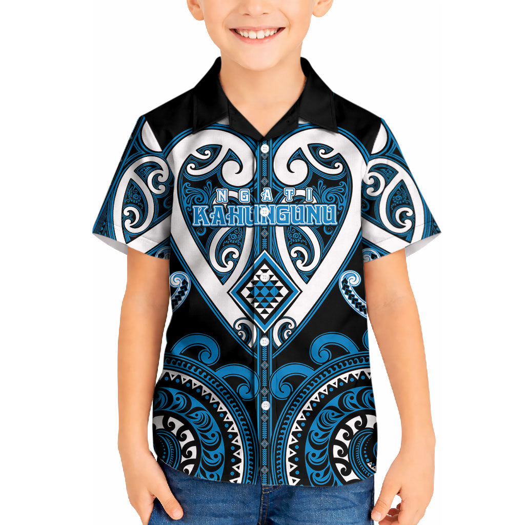 Custom Aotearoa Ngati Kahungunu Kid Hawaiian Shirt Maori Tribal Pattern LT05 Kid Blue - Polynesian Pride