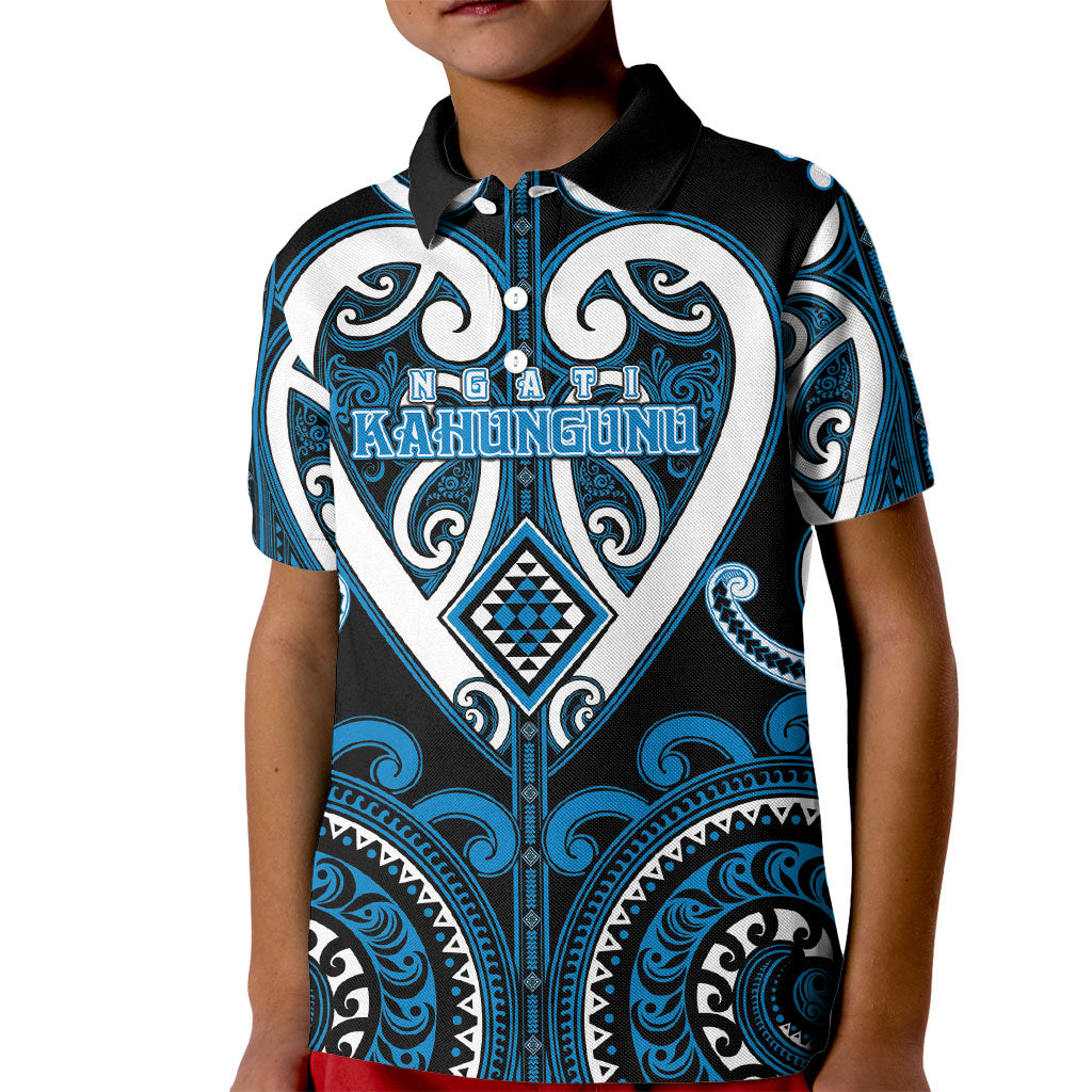 Custom Aotearoa Ngati Kahungunu Kid Polo Shirt Maori Tribal Pattern LT05 Kid Blue - Polynesian Pride