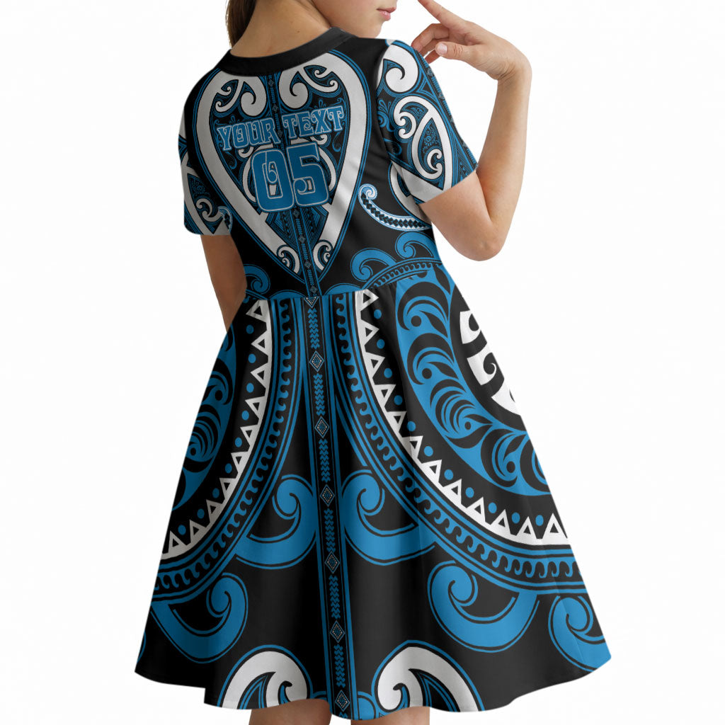 Custom Aotearoa Ngati Kahungunu Kid Short Sleeve Dress Maori Tribal Pattern