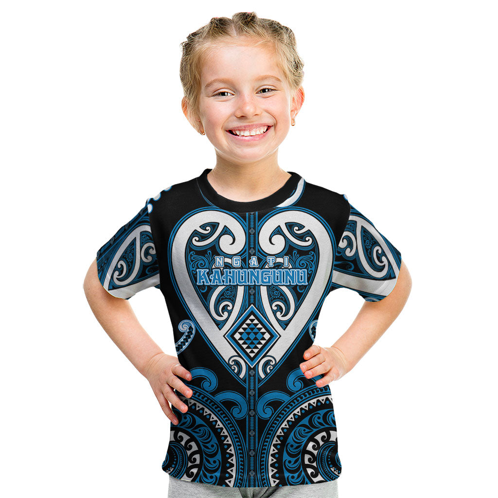 Custom Aotearoa Ngati Kahungunu Kid T Shirt Maori Tribal Pattern LT05 Blue - Polynesian Pride