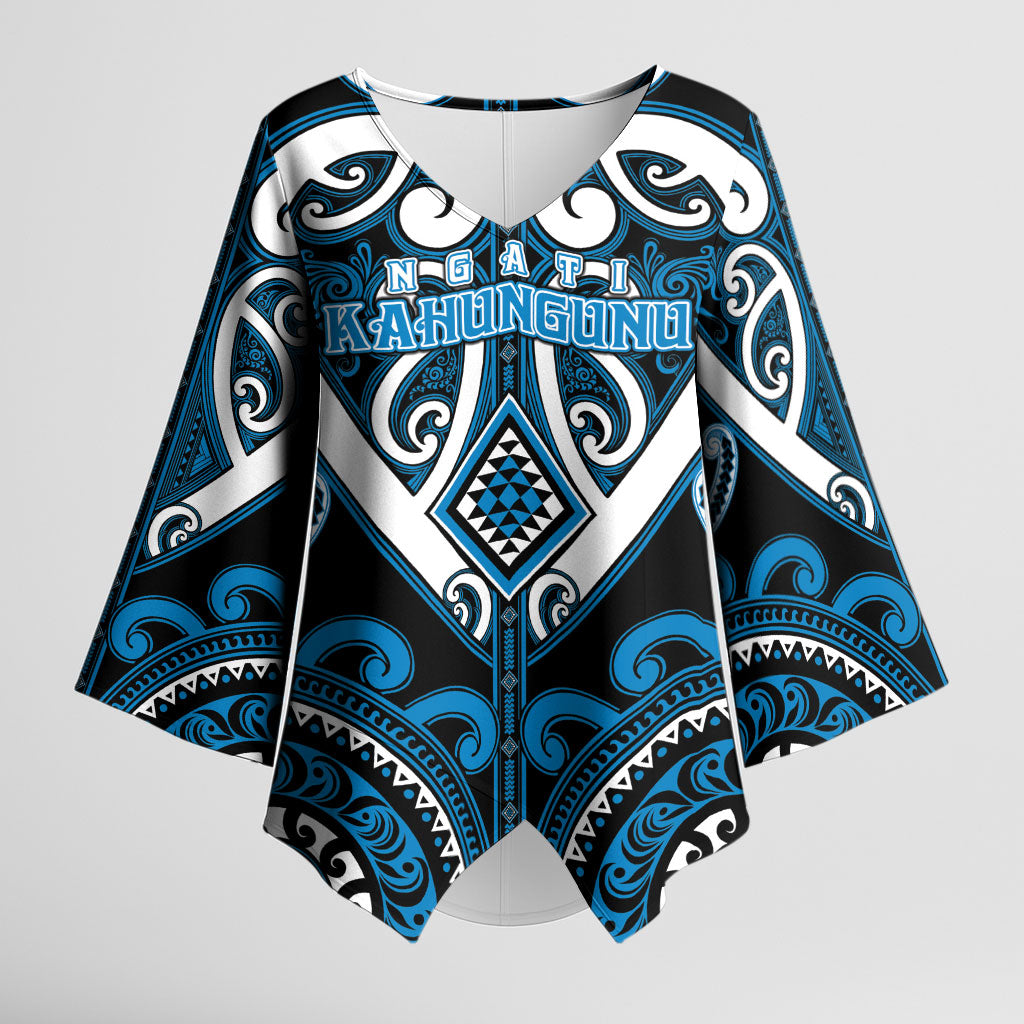 Custom Aotearoa Ngati Kahungunu Kimono Sleeve Blouse Maori Tribal Pattern LT05 Female Blue - Polynesian Pride