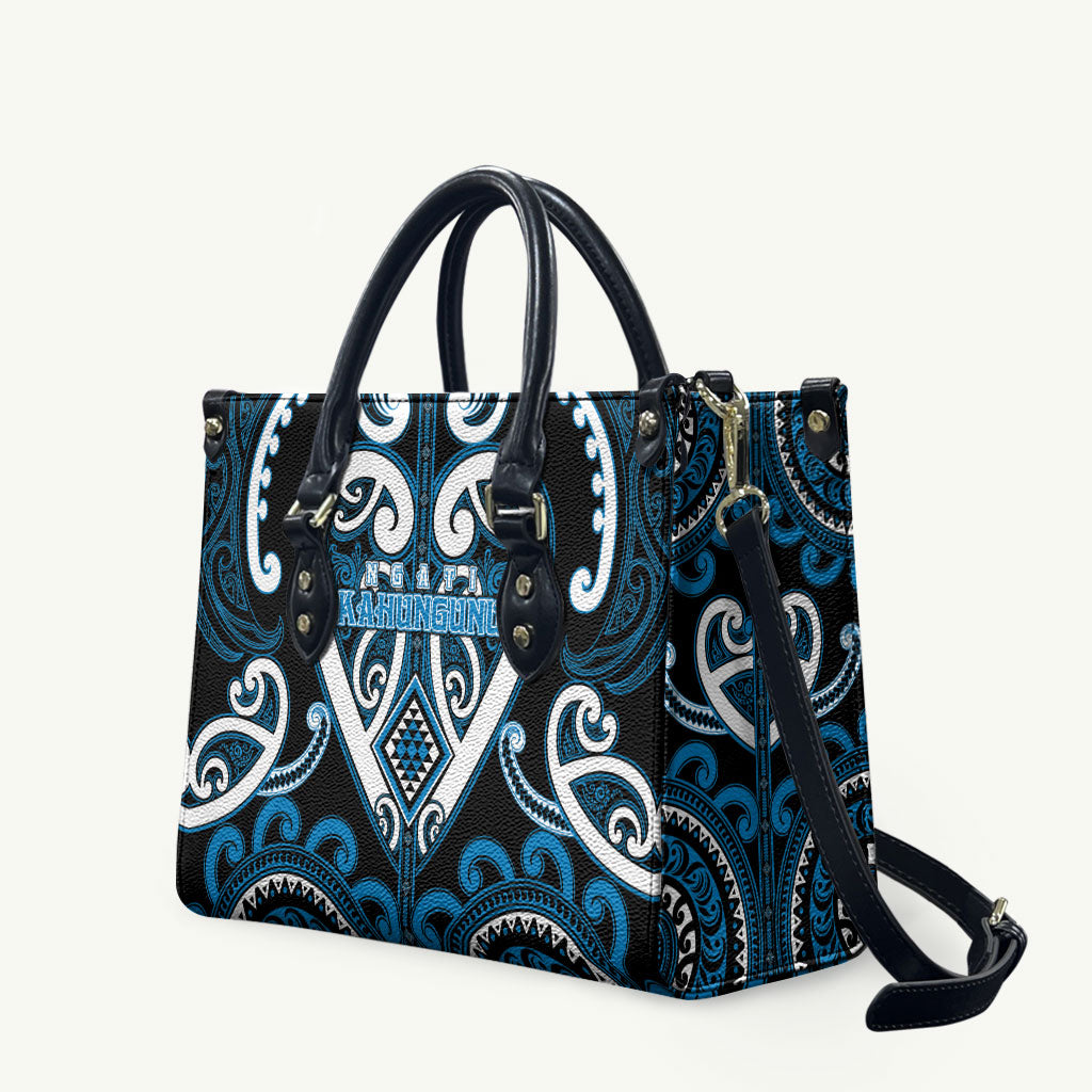 Aotearoa Ngati Kahungunu Leather Bag Maori Tribal Pattern LT05 Blue - Polynesian Pride