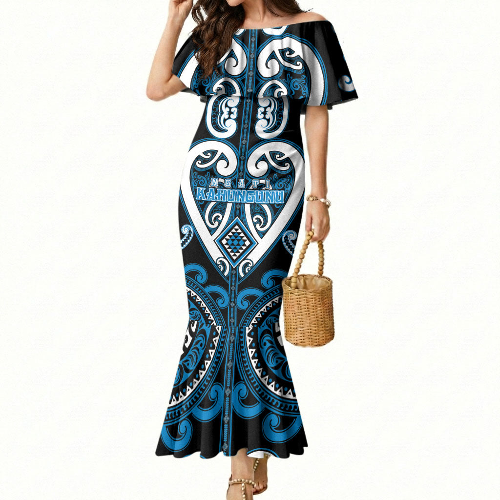Custom Aotearoa Ngati Kahungunu Mermaid Dress Maori Tribal Pattern LT05 Women Blue - Polynesian Pride