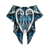 Custom Aotearoa Ngati Kahungunu Off Shoulder Wrap Waist Top Maori Tribal Pattern LT05 Blue - Polynesian Pride