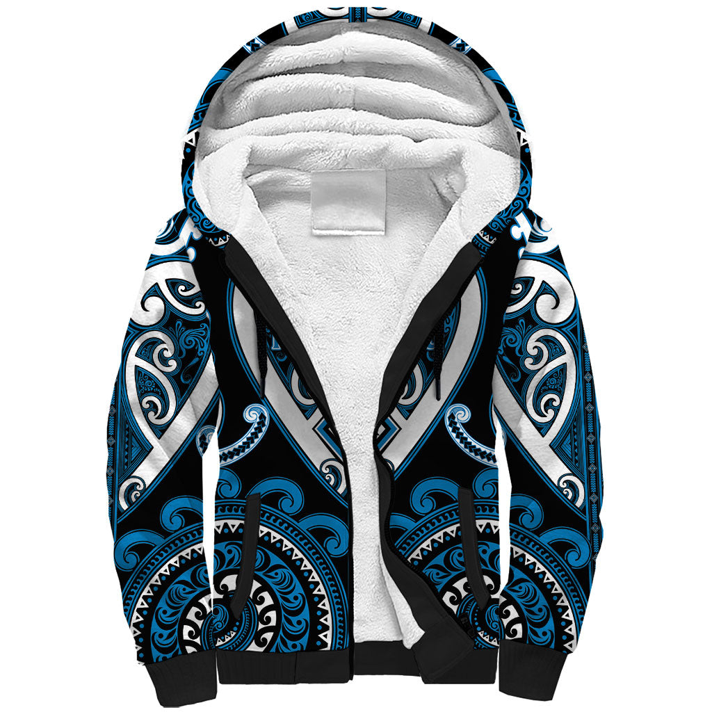 Custom Aotearoa Ngati Kahungunu Sherpa Hoodie Maori Tribal Pattern LT05 Unisex Blue - Polynesian Pride