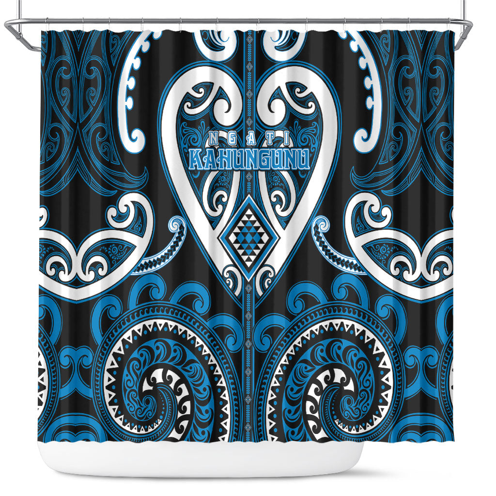 Aotearoa Ngati Kahungunu Shower Curtain Maori Tribal Pattern LT05 Blue - Polynesian Pride