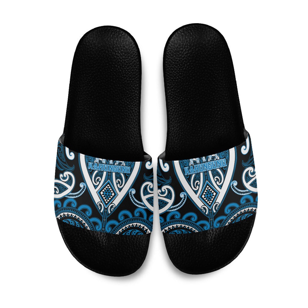 Aotearoa Ngati Kahungunu Slide Sandals Maori Tribal Pattern LT05 Blue - Polynesian Pride