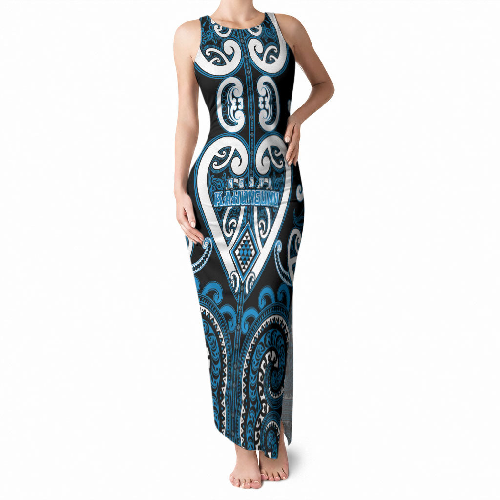 Custom Aotearoa Ngati Kahungunu Tank Maxi Dress Maori Tribal Pattern LT05 Women Blue - Polynesian Pride