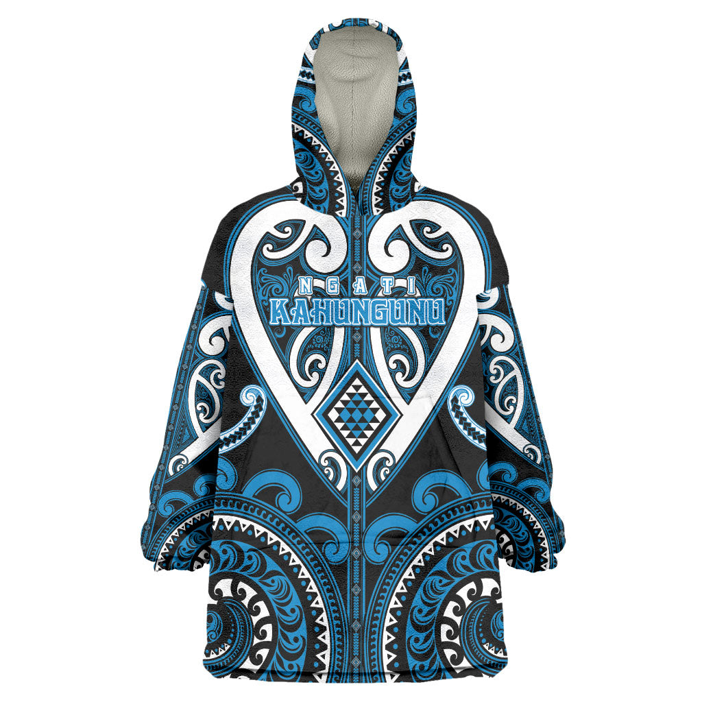 Custom Aotearoa Ngati Kahungunu Wearable Blanket Hoodie Maori Tribal Pattern LT05 One Size Blue - Polynesian Pride