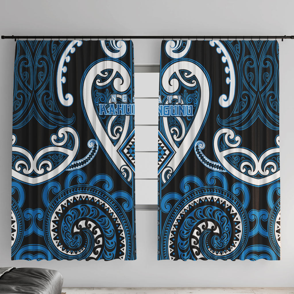 Aotearoa Ngati Kahungunu Window Curtain Maori Tribal Pattern LT05 With Hooks Blue - Polynesian Pride
