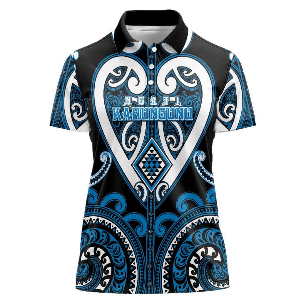 Custom Aotearoa Ngati Kahungunu Women Polo Shirt Maori Tribal Pattern LT05 Female Blue - Polynesian Pride