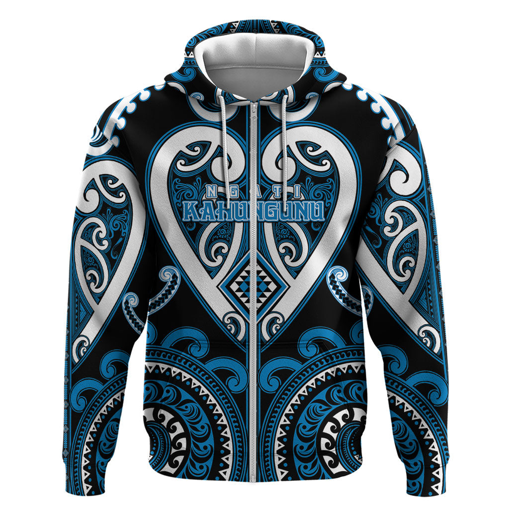 Custom Aotearoa Ngati Kahungunu Zip Hoodie Maori Tribal Pattern LT05 Zip Hoodie Blue - Polynesian Pride