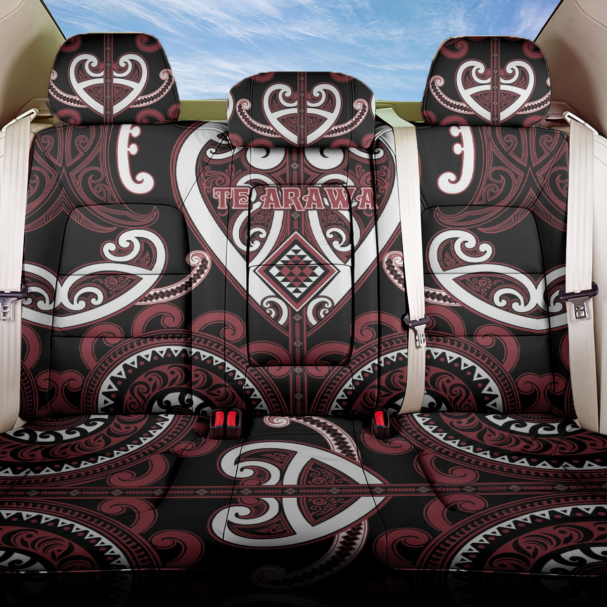 Aotearoa Te Arawa Back Car Seat Cover Maori Tribal Pattern LT05 One Size Red - Polynesian Pride
