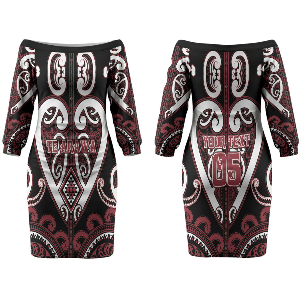 Custom Aotearoa Te Arawa Couples Matching Off The Shoulder Long Sleeve Dress and Long Sleeve Button Shirt Maori Tribal Pattern