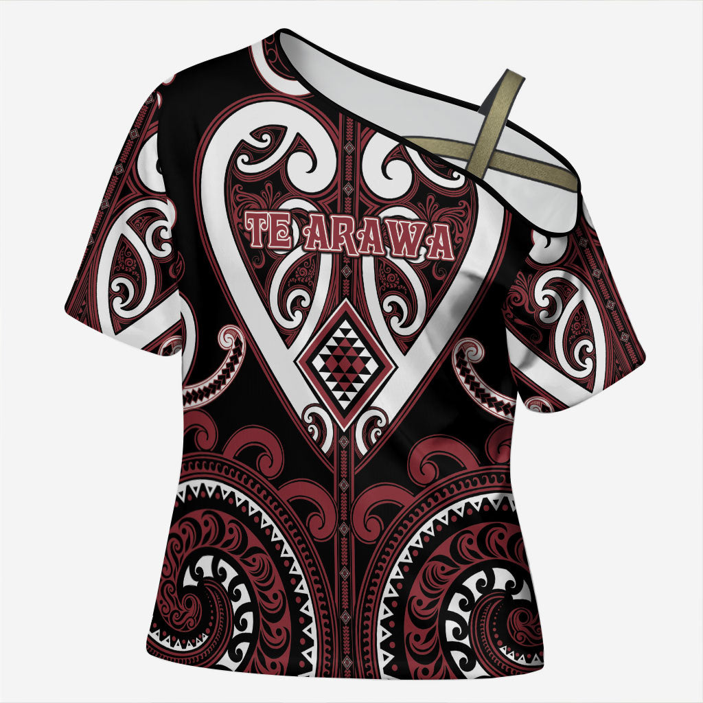 Custom Aotearoa Te Arawa Cross Shoulder Shirt Maori Tribal Pattern LT05 Female Red - Polynesian Pride