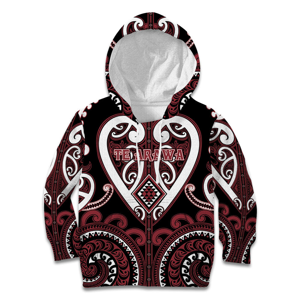 Custom Aotearoa Te Arawa Kid Hoodie Maori Tribal Pattern LT05 Hoodie Red - Polynesian Pride