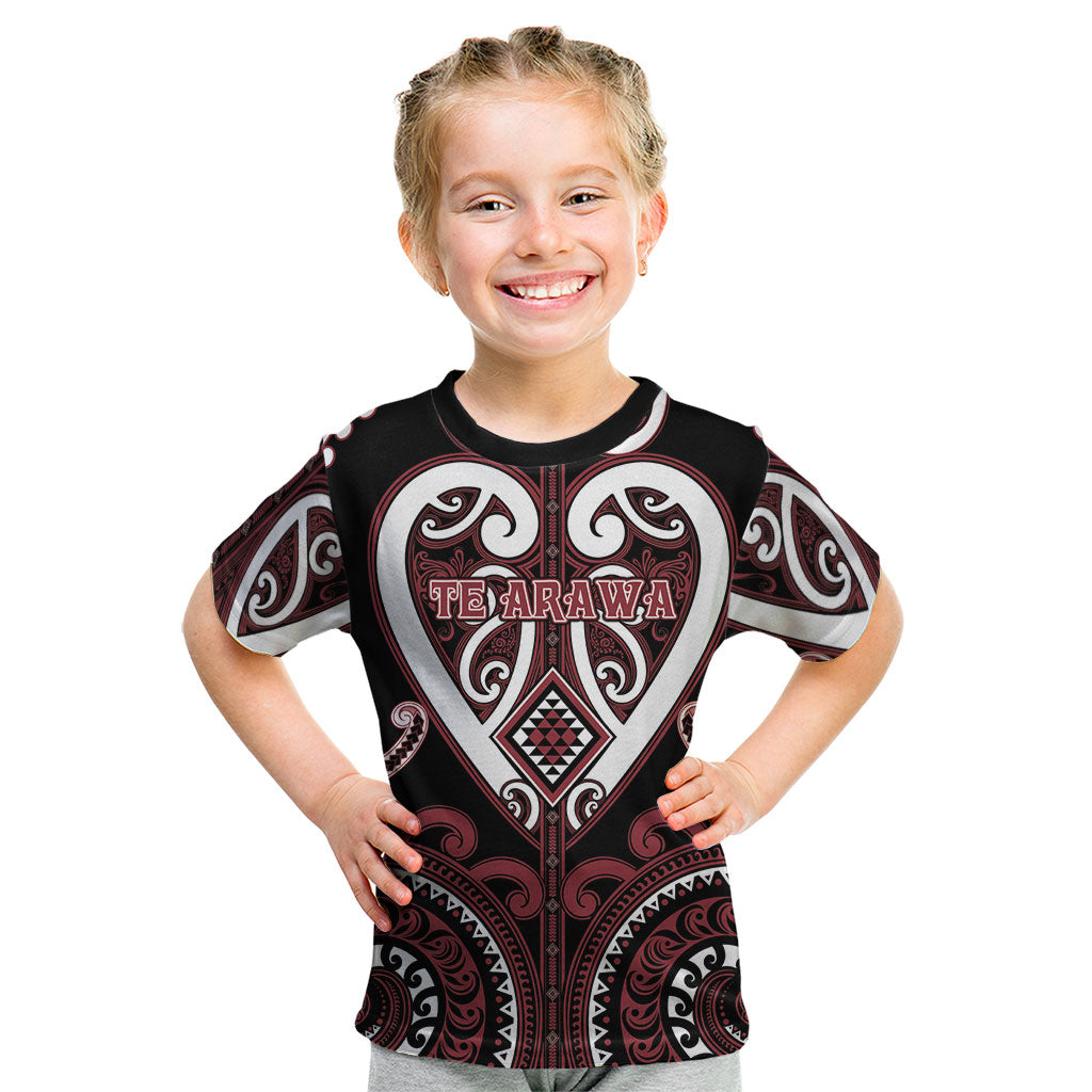 Custom Aotearoa Te Arawa Kid T Shirt Maori Tribal Pattern LT05 Red - Polynesian Pride