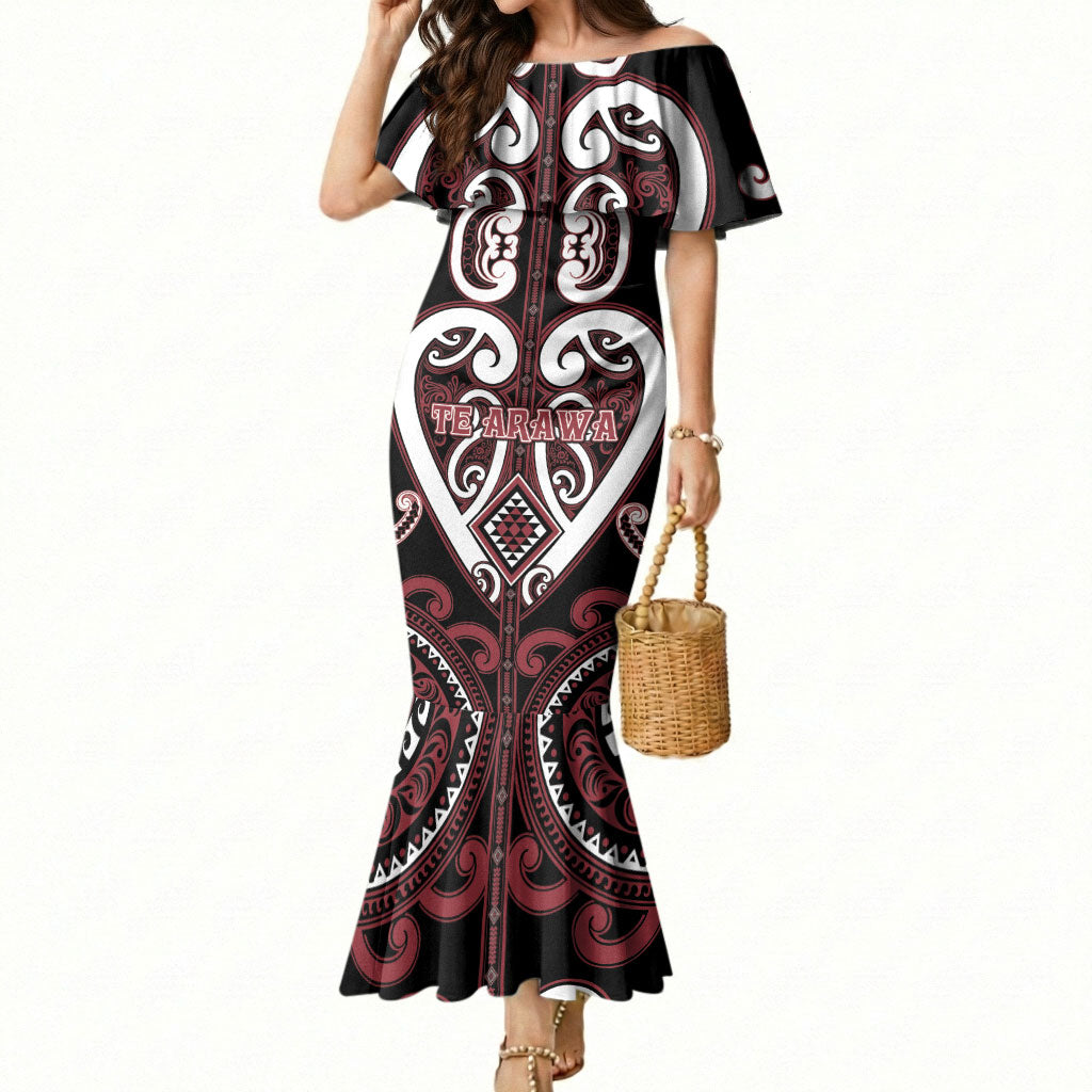 Custom Aotearoa Te Arawa Mermaid Dress Maori Tribal Pattern LT05 Women Red - Polynesian Pride