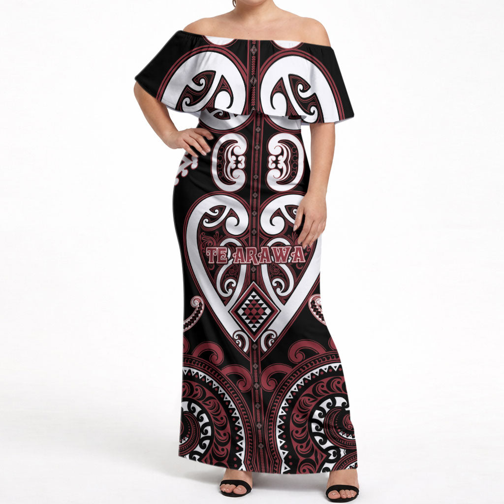 Custom Aotearoa Te Arawa Off Shoulder Maxi Dress Maori Tribal Pattern LT05 Women Red - Polynesian Pride