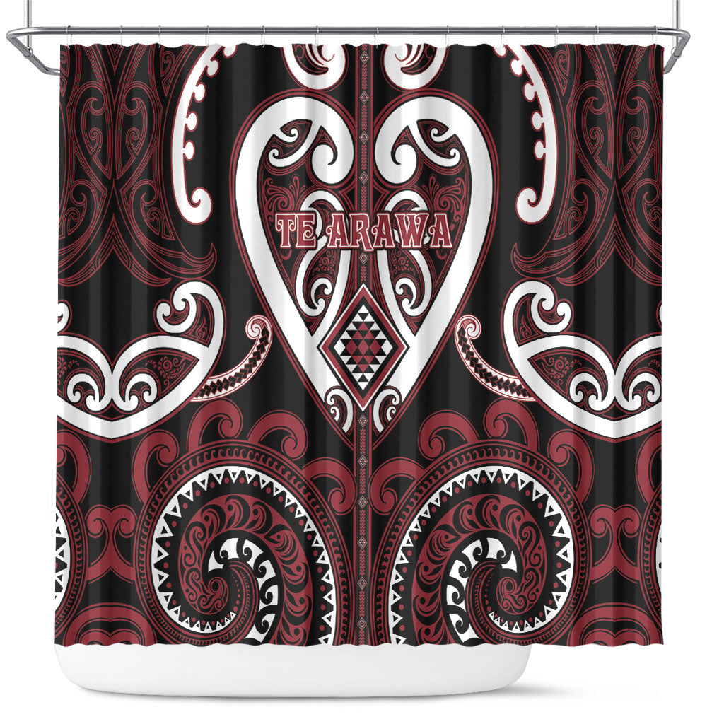 Aotearoa Te Arawa Shower Curtain Maori Tribal Pattern LT05 Red - Polynesian Pride