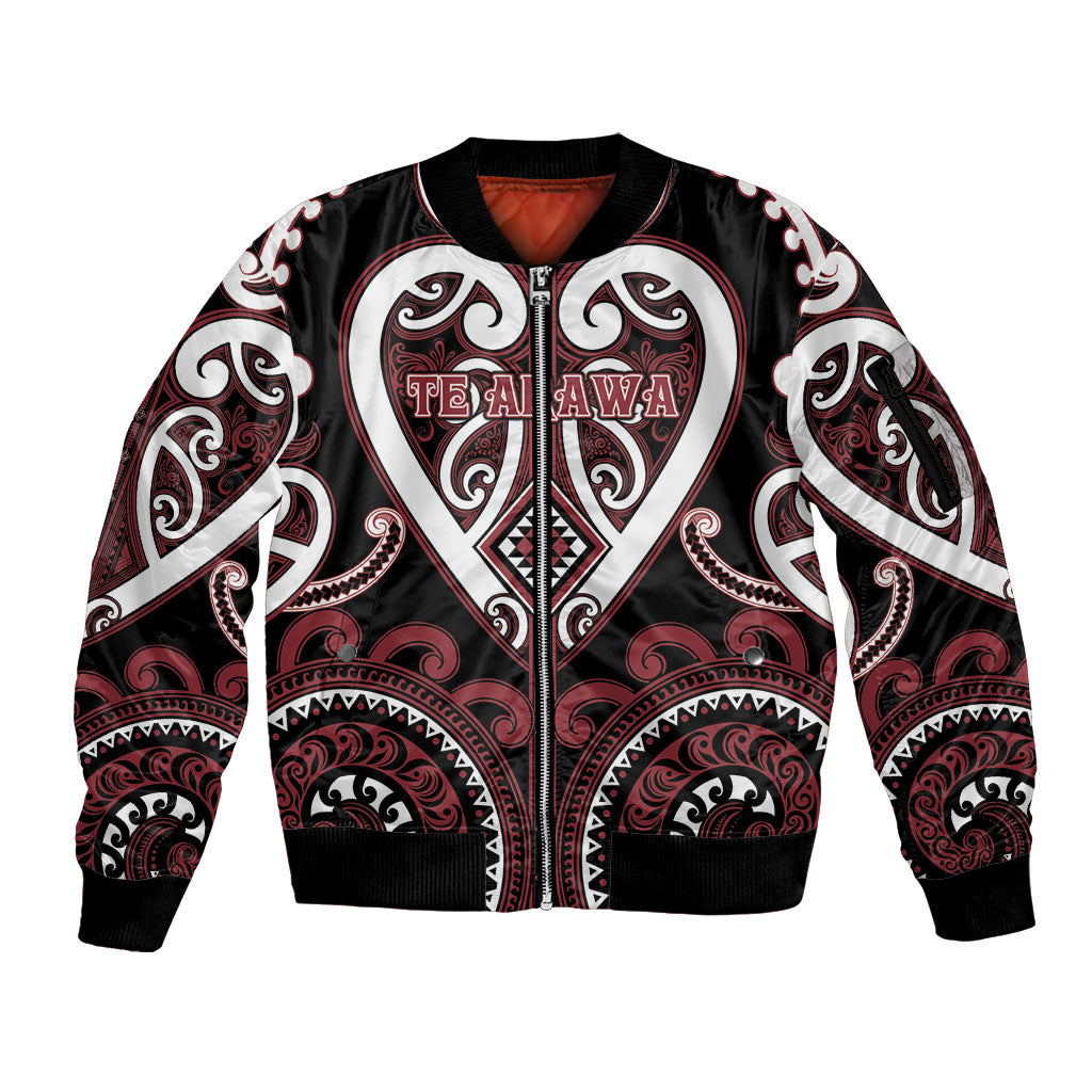 Custom Aotearoa Te Arawa Sleeve Zip Bomber Jacket Maori Tribal Pattern LT05 Unisex Red - Polynesian Pride