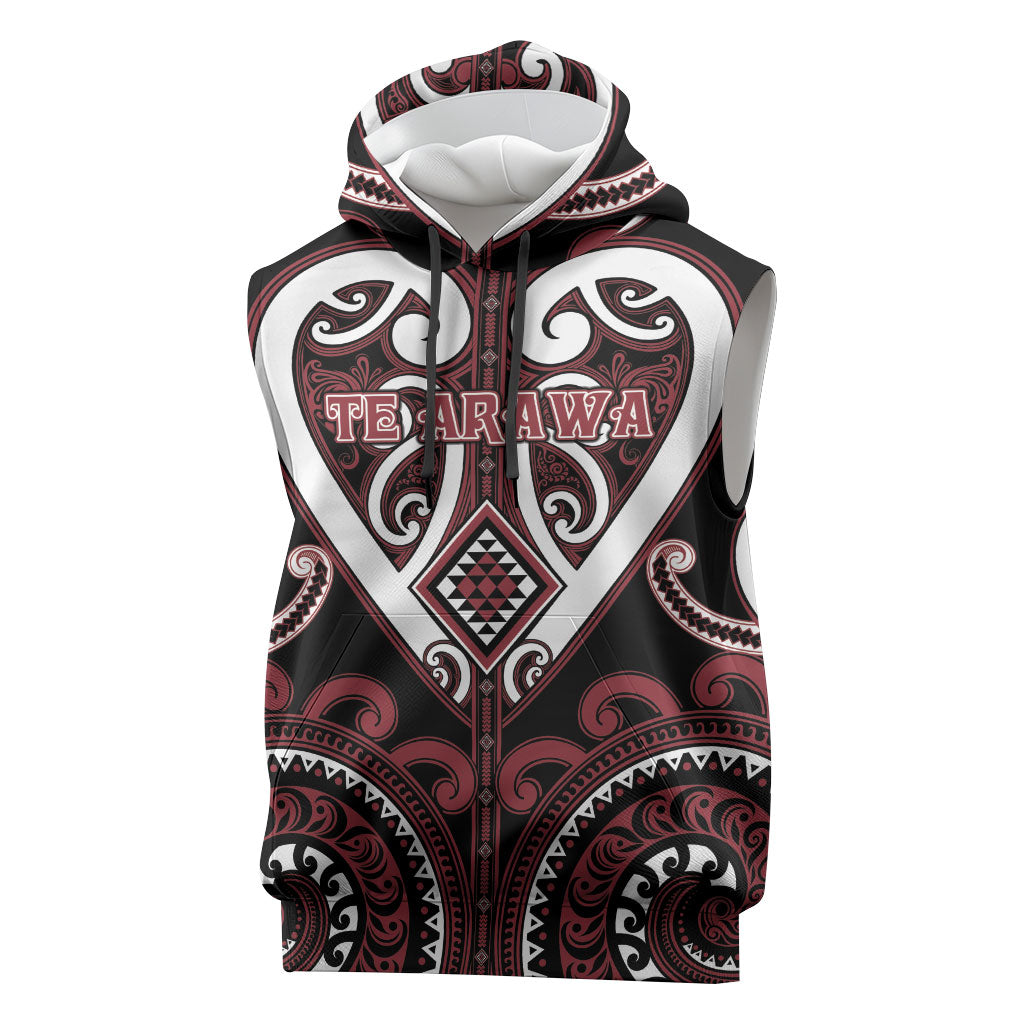 Custom Aotearoa Te Arawa Sleeveless Hoodie Maori Tribal Pattern LT05 Red - Polynesian Pride