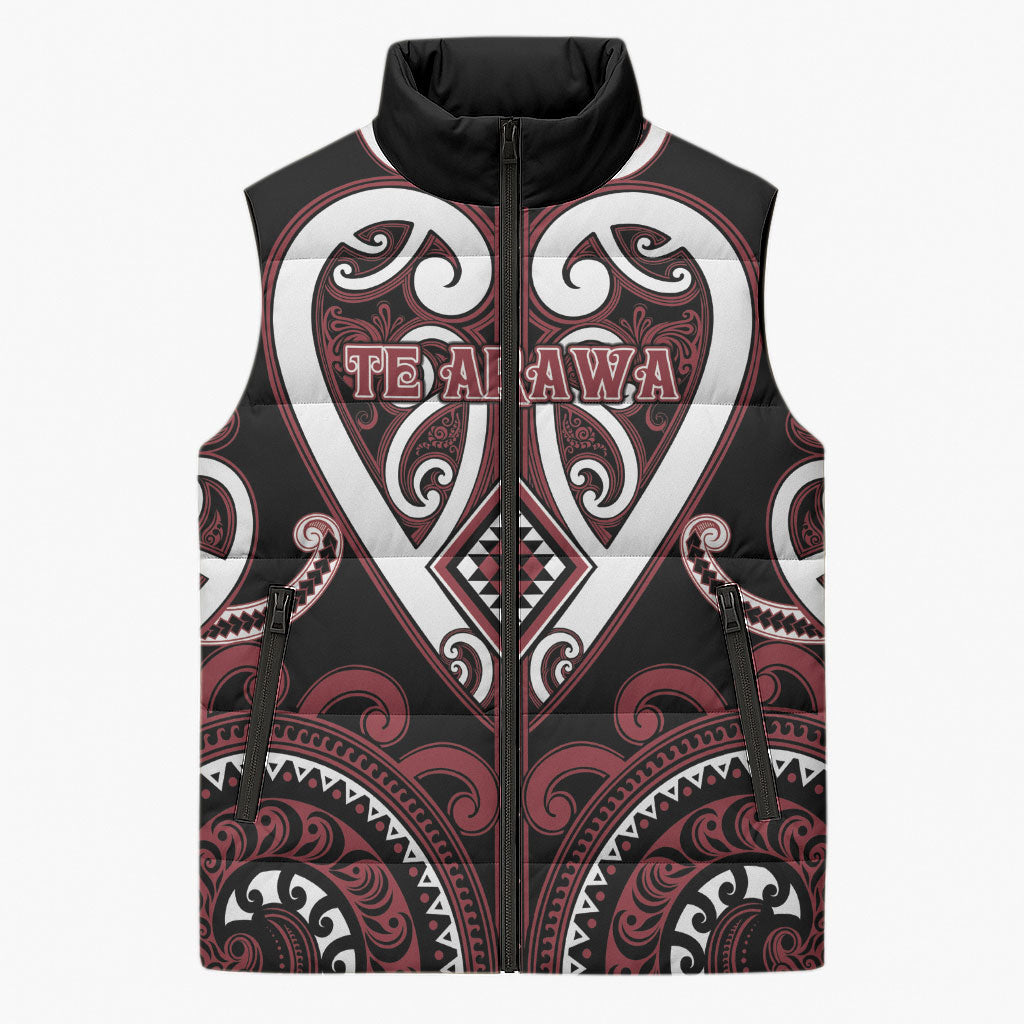 Custom Aotearoa Te Arawa Sleeveless Puffer Jacket Maori Tribal Pattern LT05 Unisex Red - Polynesian Pride