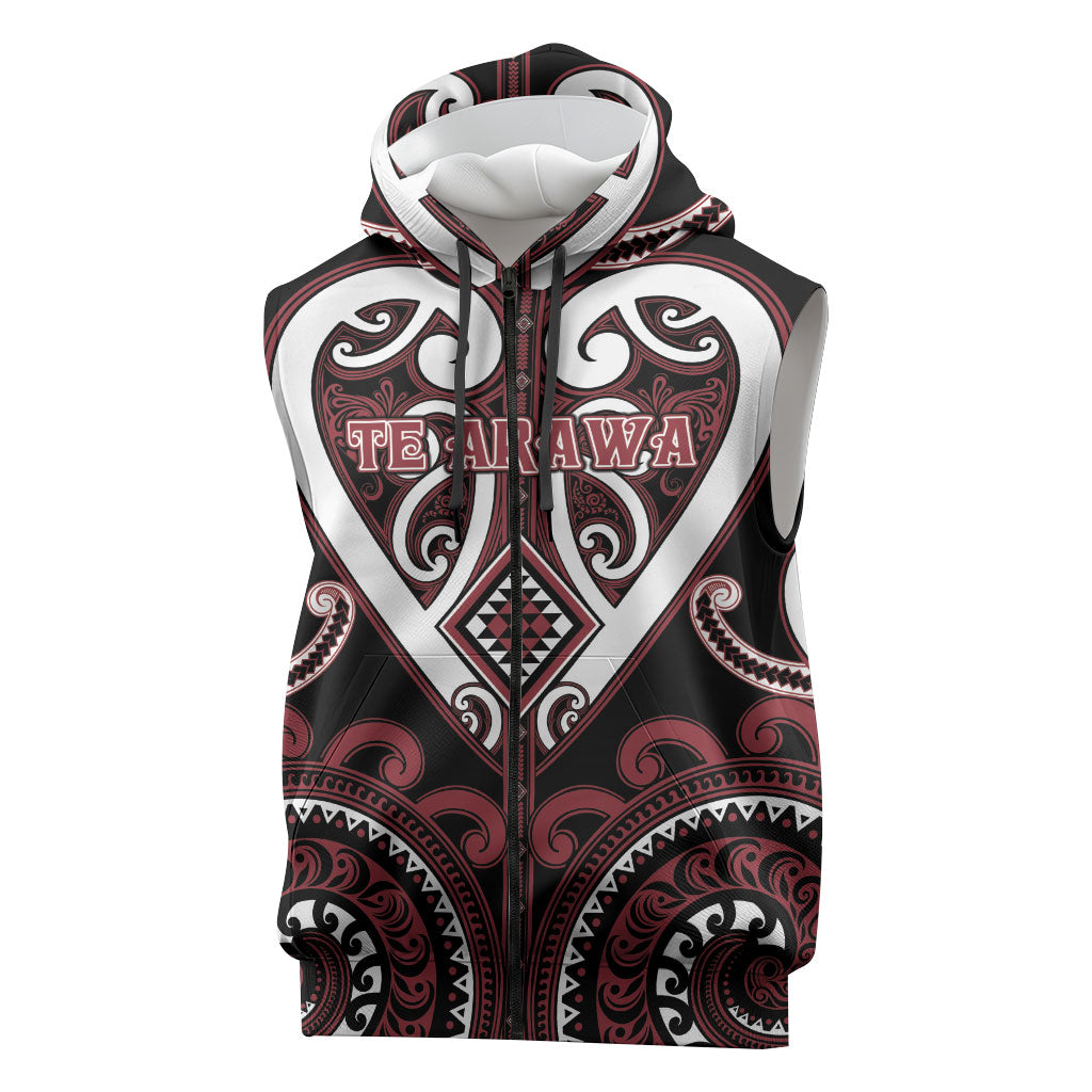 Custom Aotearoa Te Arawa Sleeveless Zip Hoodie Maori Tribal Pattern LT05 Red - Polynesian Pride