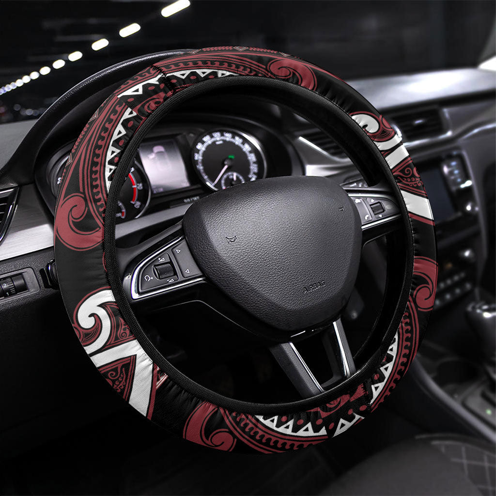 Aotearoa Te Arawa Steering Wheel Cover Maori Tribal Pattern LT05 Universal Fit Red - Polynesian Pride