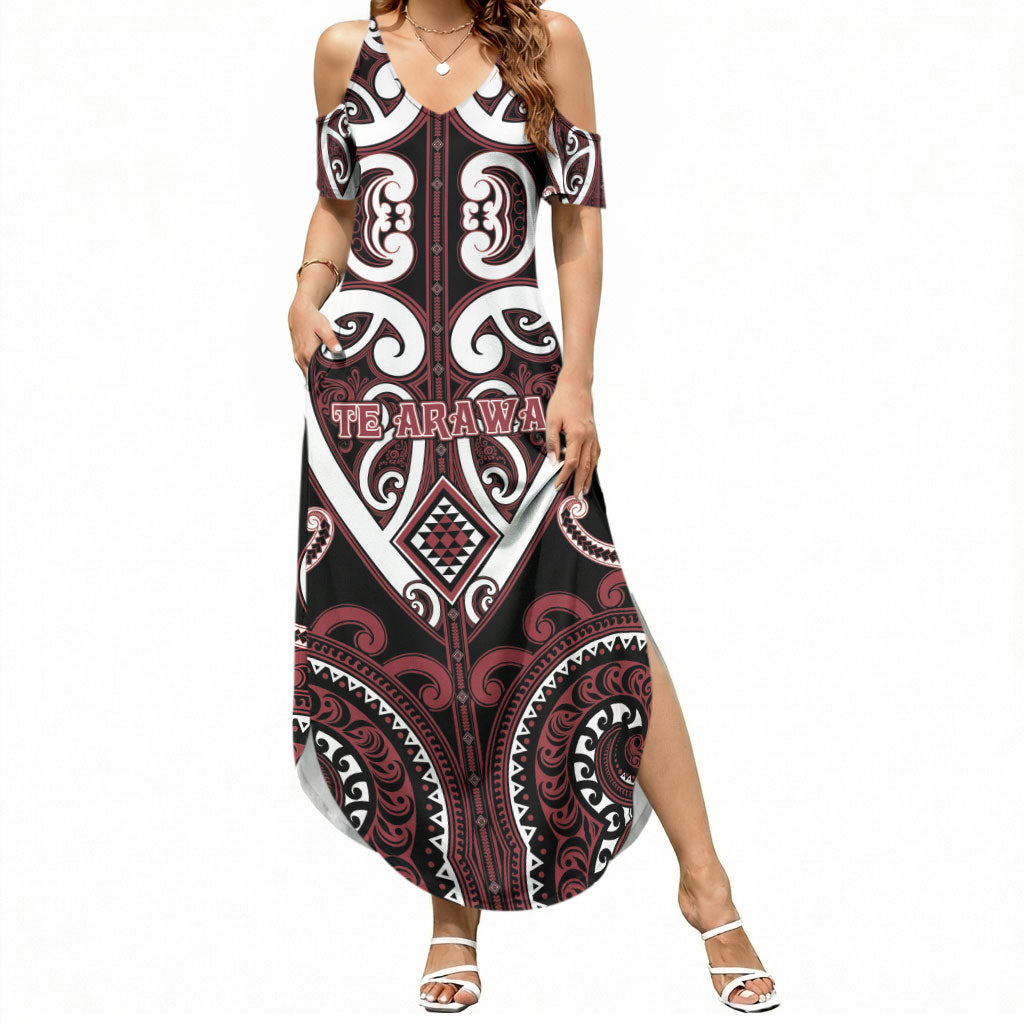 Custom Aotearoa Te Arawa Summer Maxi Dress Maori Tribal Pattern LT05 Women Red - Polynesian Pride
