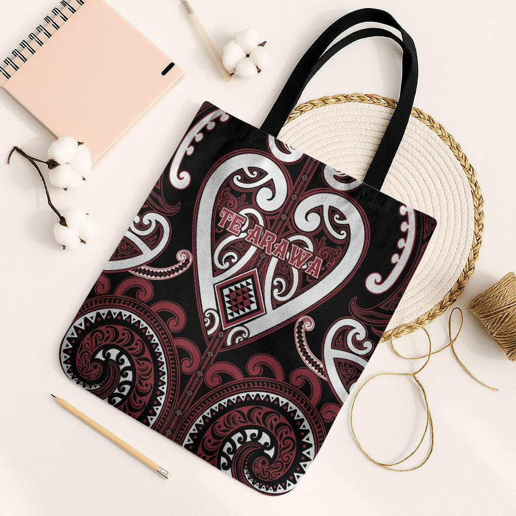 Aotearoa Te Arawa Tote Bag Maori Tribal Pattern LT05 Black Strap One Size Red - Polynesian Pride