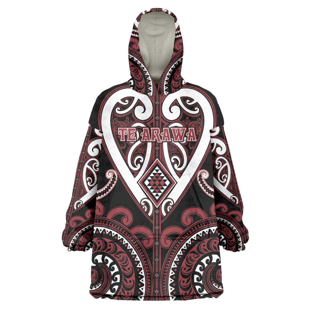 Custom Aotearoa Te Arawa Wearable Blanket Hoodie Maori Tribal Pattern LT05 One Size Red - Polynesian Pride