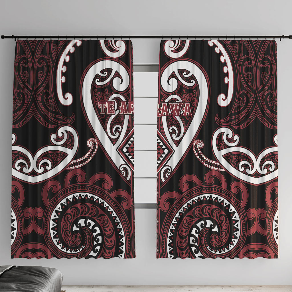 Aotearoa Te Arawa Window Curtain Maori Tribal Pattern LT05 With Hooks Red - Polynesian Pride