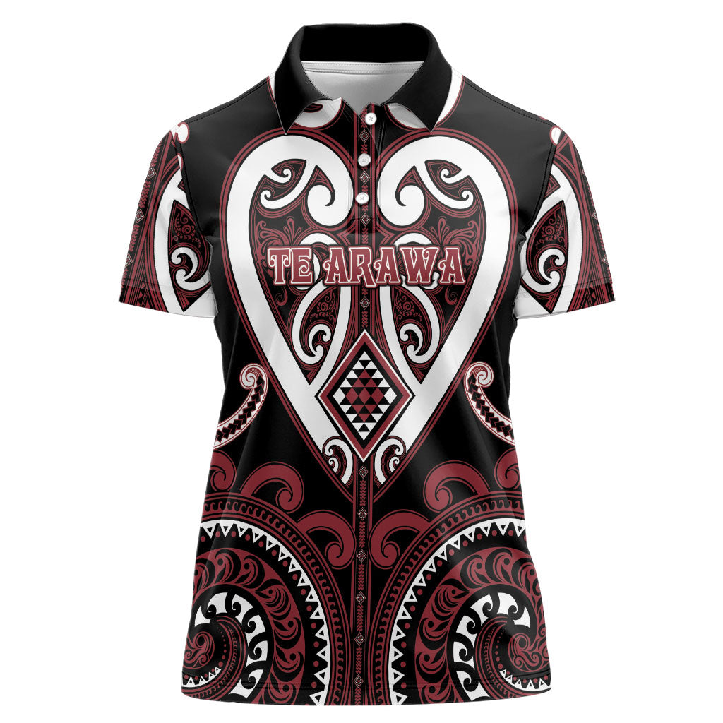 Custom Aotearoa Te Arawa Women Polo Shirt Maori Tribal Pattern LT05 Female Red - Polynesian Pride