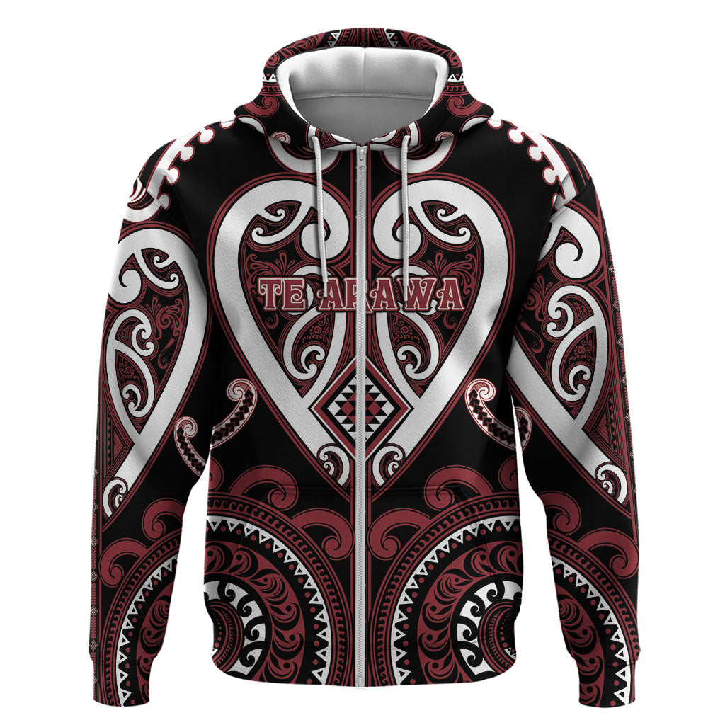 Custom Aotearoa Te Arawa Zip Hoodie Maori Tribal Pattern LT05 Zip Hoodie Red - Polynesian Pride