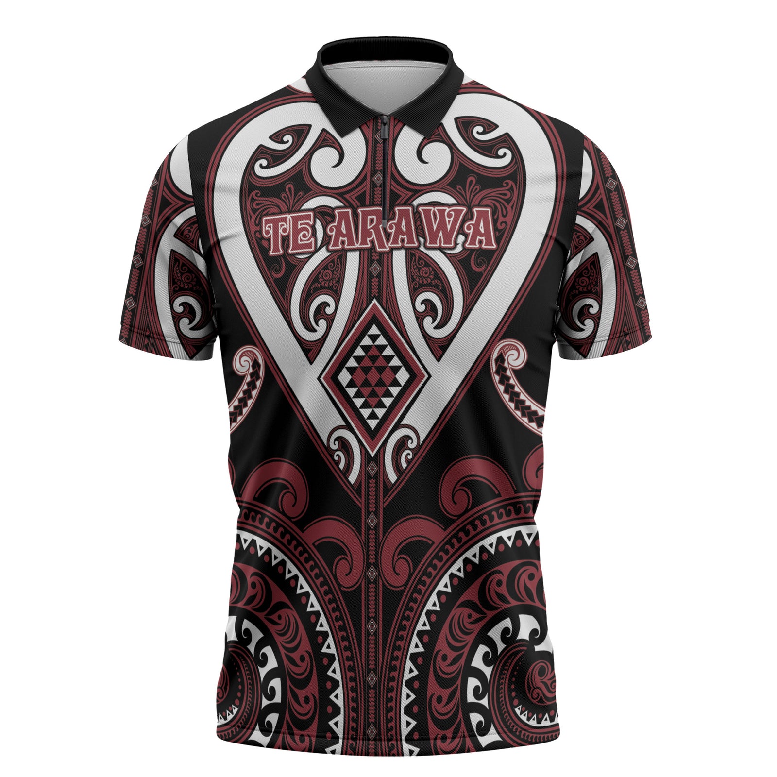 Custom Aotearoa Te Arawa Zipper Polo Shirt Maori Tribal Pattern LT05 Red - Polynesian Pride