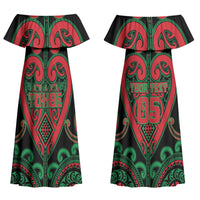 Custom Aotearoa Ngai Tuhoe Couples Matching Off Shoulder Maxi Dress and Long Sleeve Button Shirt Maori Tribal Pattern