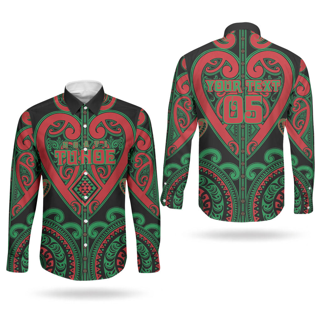 Custom Aotearoa Ngai Tuhoe Couples Matching Off Shoulder Short Dress and Long Sleeve Button Shirt Maori Tribal Pattern