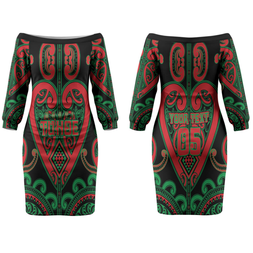 Custom Aotearoa Ngai Tuhoe Couples Matching Off The Shoulder Long Sleeve Dress and Long Sleeve Button Shirt Maori Tribal Pattern