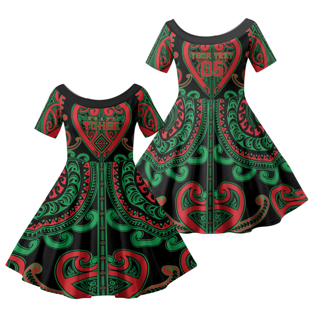 Custom Aotearoa Ngai Tuhoe Family Matching Off Shoulder Short Dress and Hawaiian Shirt Maori Tribal Pattern
