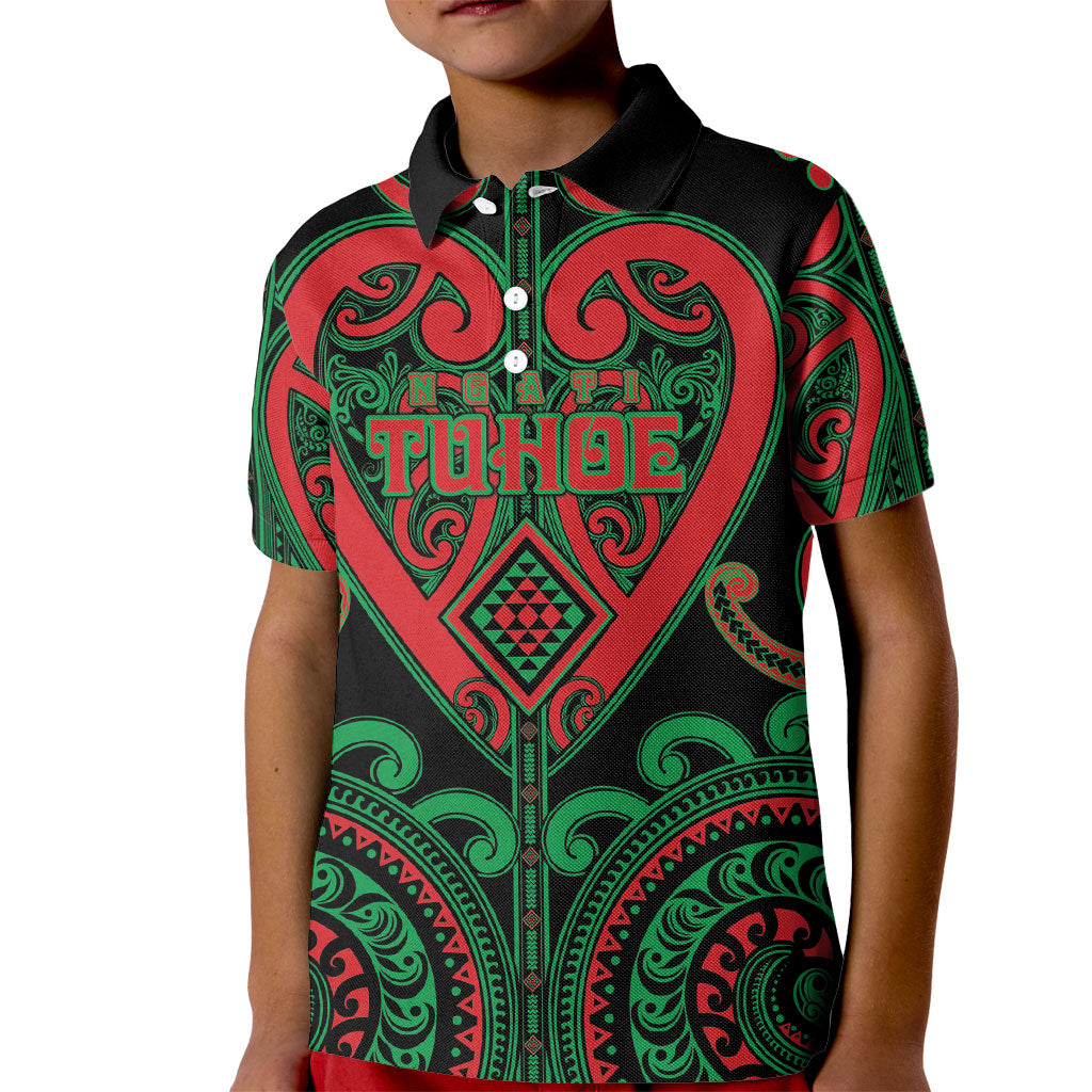 Custom Aotearoa Ngai Tuhoe Kid Polo Shirt Maori Tribal Pattern LT05 Kid Black - Polynesian Pride