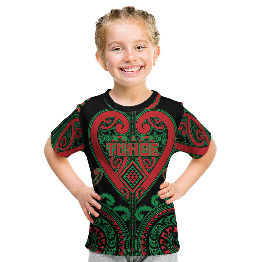 Custom Aotearoa Ngai Tuhoe Kid T Shirt Maori Tribal Pattern LT05 Black - Polynesian Pride