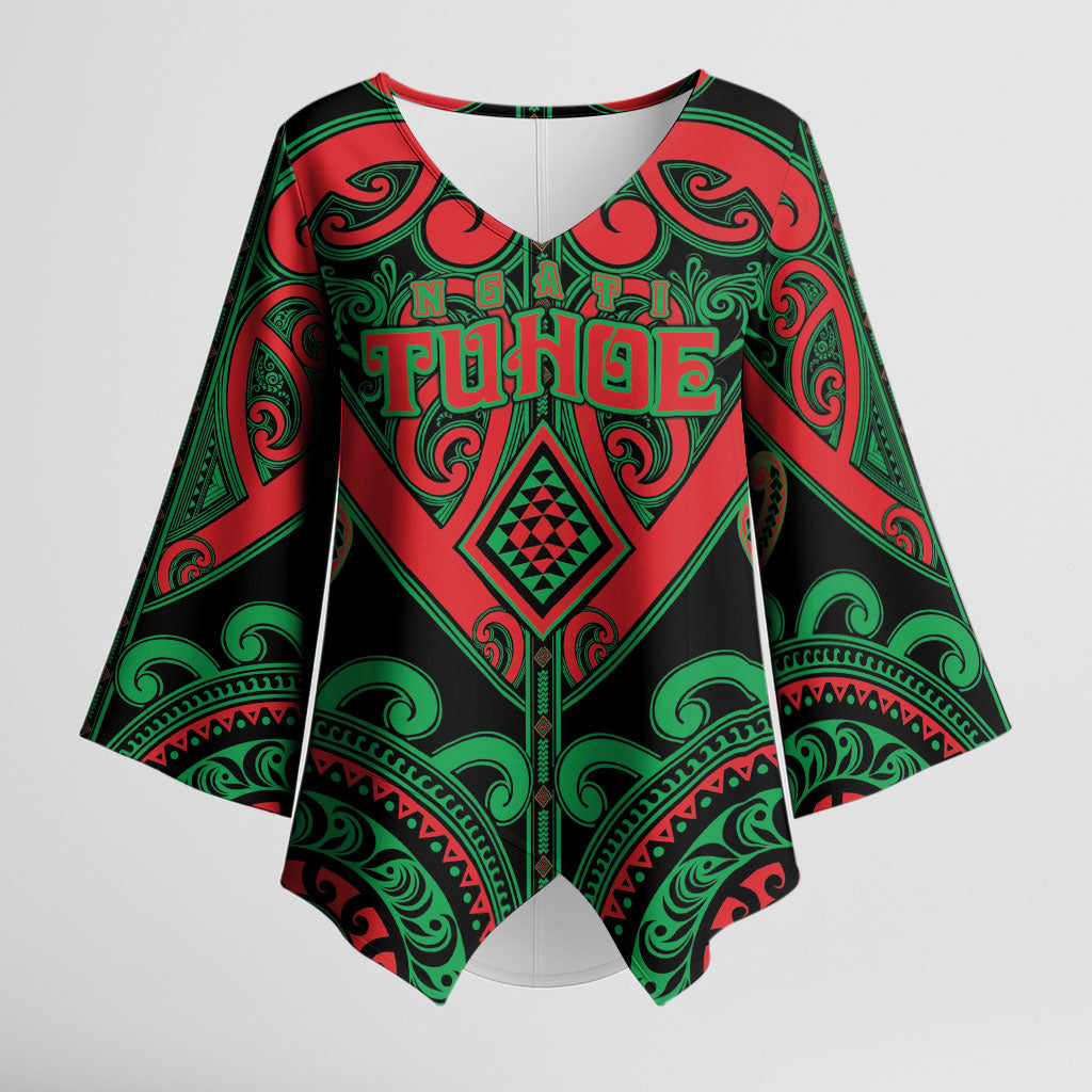 Custom Aotearoa Ngai Tuhoe Kimono Sleeve Blouse Maori Tribal Pattern LT05 Female Black - Polynesian Pride