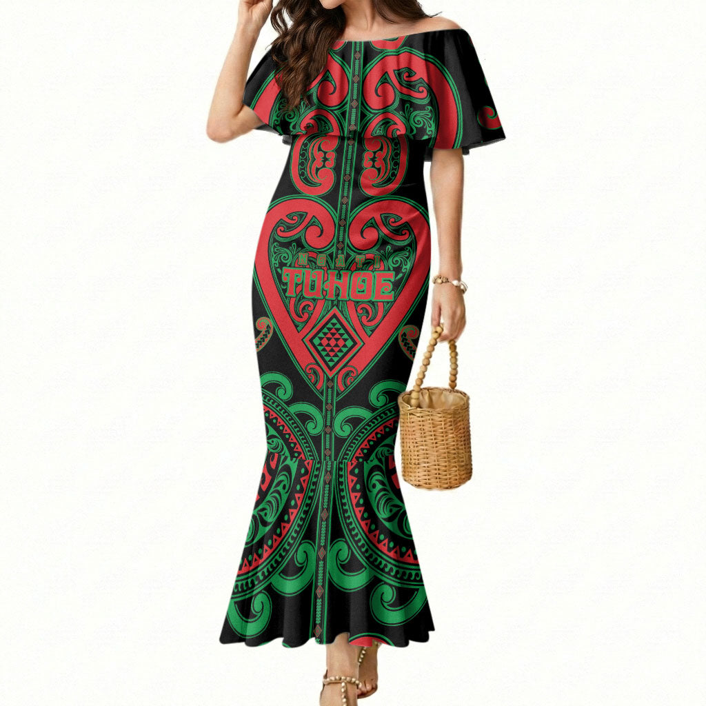 Custom Aotearoa Ngai Tuhoe Mermaid Dress Maori Tribal Pattern LT05 Women Black - Polynesian Pride